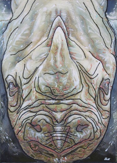 「Rino」というタイトルの絵画 José Luis Pilottoによって, オリジナルのアートワーク, アクリル ウッドパネルにマウント