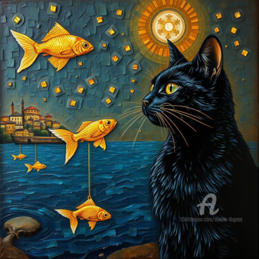 Digital Arts titled "Make Three Wishes" by Davina Dugnas, Original Artwork, Digital Painting Mounted on Wood Stretcher frame