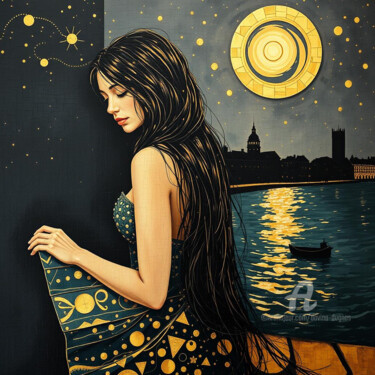 数字艺术 标题为“Dreaming about you” 由Davina Dugnas, 原创艺术品, 数字油画 安装在木质担架架上