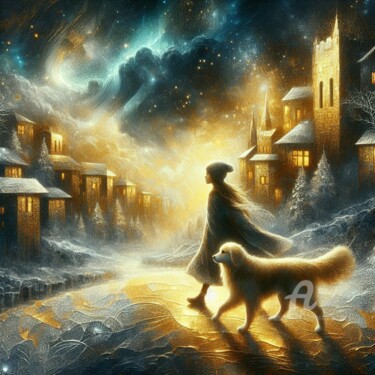 数字艺术 标题为“Visitors on Christm…” 由Davina Dugnas, 原创艺术品, 数字油画 安装在木质担架架上
