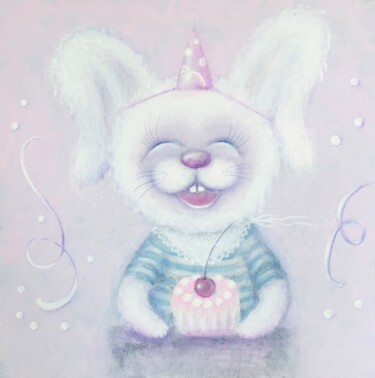 绘画 标题为“Laughing White Bunn…” 由Tatiana Belchenko, 原创艺术品, 丙烯 安装在木质担架架上