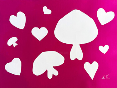 Matisse Style Mushroom Collage • White Mushroom and Heart Collages intitulée "Matisse Style Mushr…" par Anastasia Kokler, Œuvre d'art originale, Marqueur