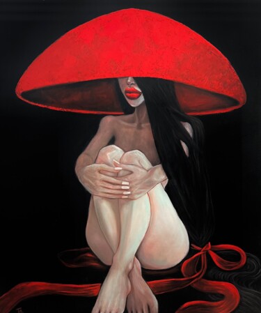 Nude lady in red hat Painting titled "Nude lady in red hat" by Ta Byrne, Original Artwork, Oil