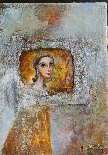 Angel on the old wall of the house 「Angel on the old wa…」というタイトルの絵画 Natalie Shiporinaによって, オリジナルのアートワーク, オイル ウッドストレッチャーフレームにマウント