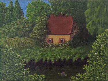 绘画 标题为“Häuschen im Grünen” 由Linda Borrowdale, 原创艺术品, 丙烯 安装在木质担架架上
