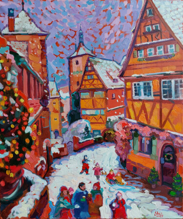 "Snowball Fight" başlıklı Tablo Anastasiia Kurkova tarafından, Orijinal sanat, Petrol Ahşap Sedye çerçevesi üzerine monte ed…
