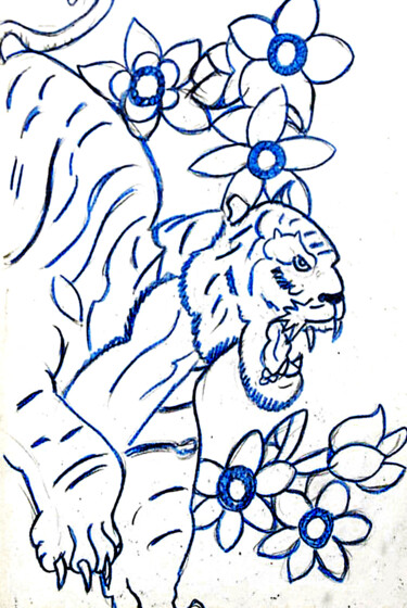 Desenho intitulada "Le tigre" por José Espiguinha, Obras de arte originais, Lápis