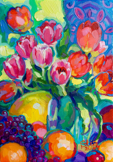 제목이 "Tulip Carnival"인 미술작품 Anastasiia Kurkova로, 원작, 기름 나무 들것 프레임에 장착됨