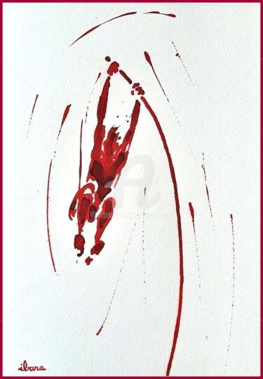 图画 标题为“Saut à la perche N°5” 由Henri Ibara, 原创艺术品, 墨 安装在纸板上