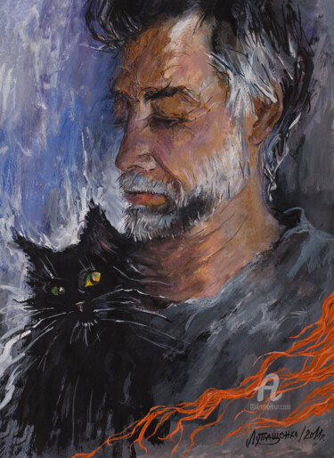 Storyteller 「Storyteller」というタイトルの絵画 Iryna Lupashchenkoによって, オリジナルのアートワーク, グワッシュ水彩画 段ボールにマウント