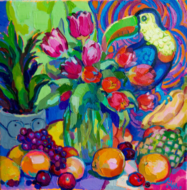 "Toucan Paradise" başlıklı Tablo Anastasiia Kurkova tarafından, Orijinal sanat, Petrol Ahşap Sedye çerçevesi üzerine monte e…