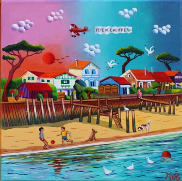 Painting titled "En attendant la fêt…" by Fouschy, Original Artwork, Oil Mounted on Wood Stretcher frame
