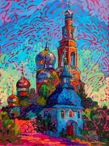 Bell Tower Painting titled "Bell Tower" by Anastasiia Kurkova, Original Artwork, Oil Mounted on Wood Stretcher frame