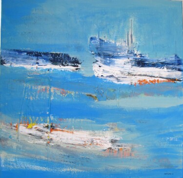 Painting titled "Le bateau Série ble…" by Guillaume Defins, Original Artwork, Acrylic Mounted on Wood Stretcher frame