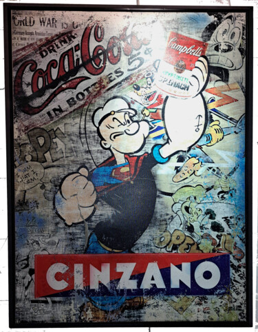 Printmaking titled ""Chin-Chin"" by Luc Best, Original Artwork, Airbrush Mounted on Wood Stretcher frame