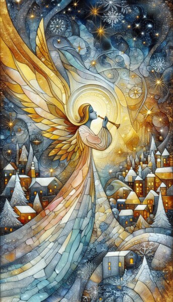 数字艺术 标题为“On Christmas Day” 由Davina Dugnas, 原创艺术品, 数字油画 安装在木质担架架上