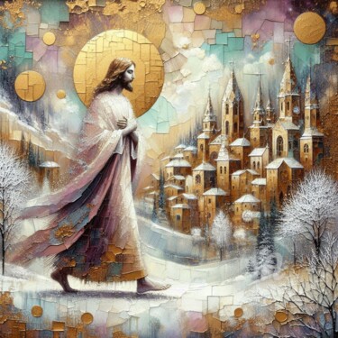 Arts numériques intitulée "Jesus" par Davina Dugnas, Œuvre d'art originale, Peinture numérique Monté sur Châssis en bois