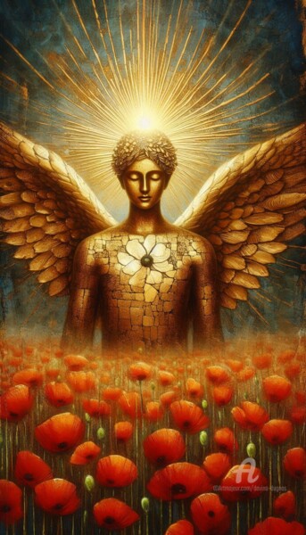"Angel with Red Popp…" başlıklı Dijital Sanat Davina Dugnas tarafından, Orijinal sanat, Dijital Resim Ahşap Sedye çerçevesi…