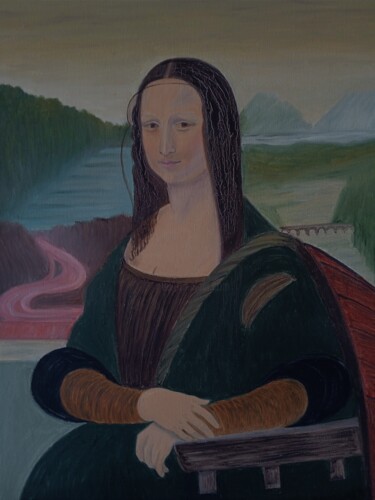 Peinture intitulée "Mona Lisa sonriendo" par Roser Solà, Œuvre d'art originale, Huile Monté sur Panneau de bois