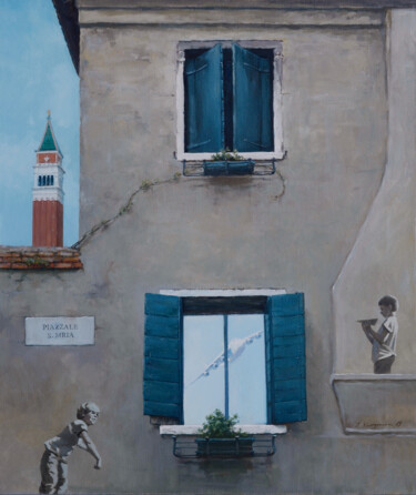 Pittura intitolato "Piazzale St MRIA" da Oleg Kateryniuk, Opera d'arte originale, Olio Montato su Telaio per barella in legno