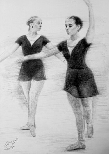 Drawing titled "Балерины" by Vladimir Oshmarin, Original Artwork, Pencil