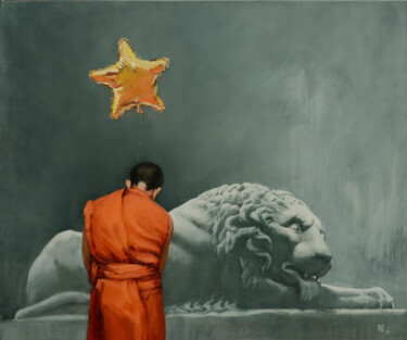 Schilderij getiteld "Talk to me" door Oleg Kateryniuk, Origineel Kunstwerk, Olie Gemonteerd op Frame voor houten brancard