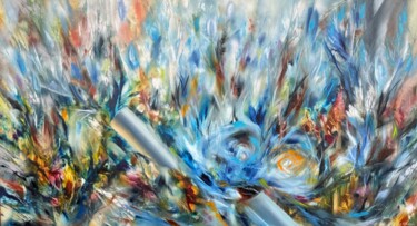 Schilderij getiteld "Flowers by the Cree…" door Khrystyna Kozyuk, Origineel Kunstwerk, Olie Gemonteerd op Frame voor houten…