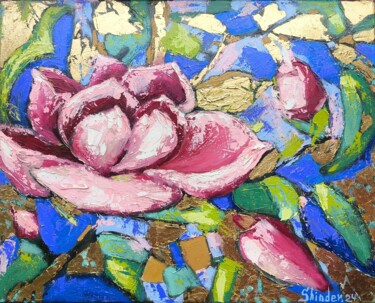 Abstract Flower Original, Gold Floral Impasto, Pink Rose Art Картина под названием "Abstract Flower Ori…" - Svetlana Sindere, Подлинное произведение искусства, Масло Установлен на Дерев…