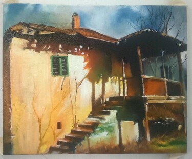 Painting titled "old buildings" by Ujang Ismail, Original Artwork, Oil