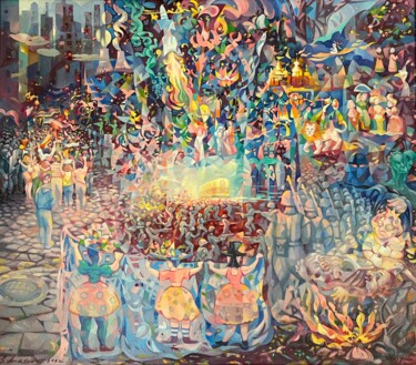 The Last Streetcar Schilderij getiteld "The Last Streetcar" door Samvel Atasunts, Origineel Kunstwerk, Olie