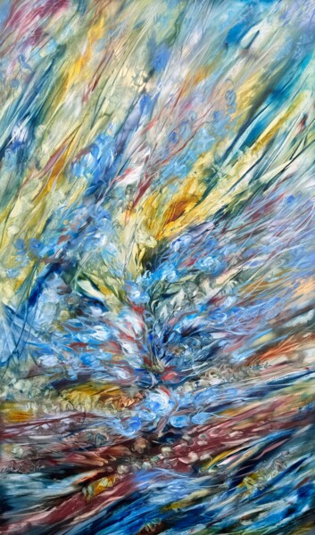 绘画 标题为“Water Reflections I…” 由Khrystyna Kozyuk, 原创艺术品, 油 安装在木质担架架上