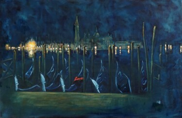 Venezia 06, San Giorgio Maggiore da San Marco, notte Peinture intitulée "Venezia 06, San Gio…" par Jean-François Zanette, Œuvre d'art originale, Huile Monté sur Châssis en bois