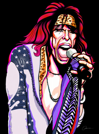 Steven Tyler Aerosmith Singer Musician Artwork Digitale Kunst getiteld "Steven Tyler Aerosm…" door Ouraniart, Origineel Kunstwerk, Digitaal Schilderwerk