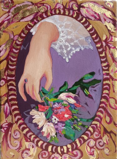 Hand Flowers Original, Roses Impasto, Hand Girl Art Schilderij getiteld "Hand Flowers Origin…" door Svetlana Sindere, Origineel Kunstwerk, Olie Gemonteerd op Frame voor houten…