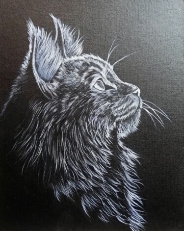 "peinture chat, huil…" başlıklı Tablo Steivan Loundou tarafından, Orijinal sanat, Petrol Karton üzerine monte edilmiş