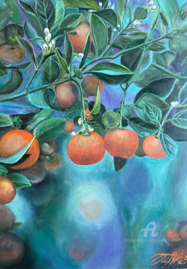 Tangerines in the garden Peinture intitulée "Tangerines in the g…" par Anna Pavlovich-Naneva, Œuvre d'art originale, Huile Monté sur Châssis en bois