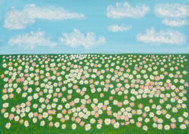 Spring meadow with white and pink daisies Ζωγραφική με τίτλο "Spring meadow with…" από Irina Afonskaya, Αυθεντικά έργα τέχνης, Ακρυλικό