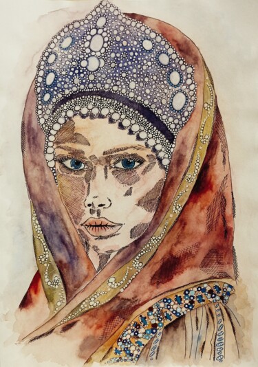 Painting titled "Сударушка" by Svetlana Soloveva, Original Artwork, Watercolor