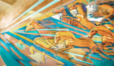 数字艺术 标题为“Chevaux d'Or” 由Philippe Cadet, 原创艺术品, 数字油画
