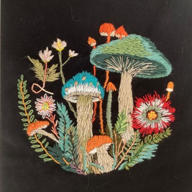 "Champignons sans co…" başlıklı Tekstil Sanatı Lisette tarafından, Orijinal sanat, Nakış Ahşap Sedye çerçevesi üzerine monte…