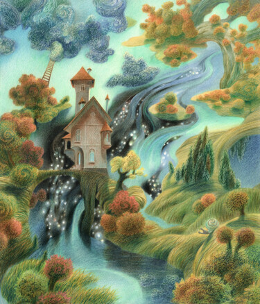 Σχέδιο με τίτλο "THE HOUSE OF WANDER…" από Oleg Maiorov, Αυθεντικά έργα τέχνης, Κοντέ