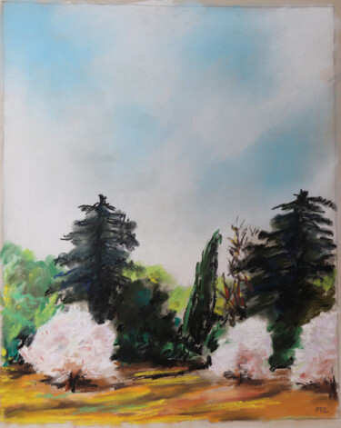Painting titled "Les cerisiers à St…" by Patrick Fraysse, Original Artwork, Pastel