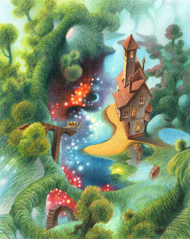 Σχέδιο με τίτλο "THE HOUSE OF WANDER…" από Oleg Maiorov, Αυθεντικά έργα τέχνης, Κοντέ
