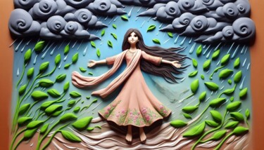Pakistani Girl And Rain #1 제목이 "Pakistani Girl And…"인 디지털 아트 Nain Tara로, 원작, AI 생성 이미지