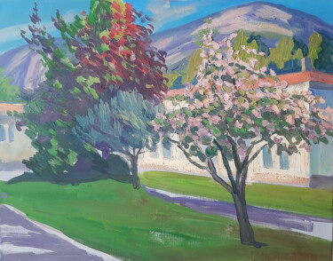 「Paysage avec arbre…」というタイトルの絵画 Iurii Kozliukによって, オリジナルのアートワーク, オイル ウッドストレッチャーフレームにマウント