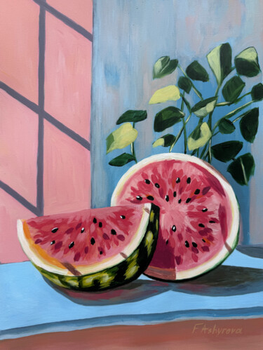 Juicy watermelon on the table by the window 绘画 标题为“Juicy watermelon on…” 由Fatimie Ashyrova, 原创艺术品, 丙烯