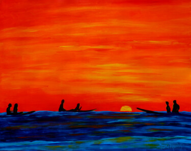 제목이 "Surfers at Sunset"인 미술작품 Anthony Dunphy로, 원작, 아크릴