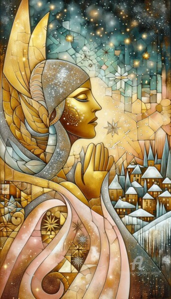 "Christmas Spirit" başlıklı Dijital Sanat Davina Dugnas tarafından, Orijinal sanat, Dijital Kolaj Ahşap Sedye çerçevesi üzer…