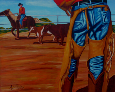 Картина под названием "Cowboys At Work" - Anthony Dunphy, Подлинное произведение искусства, Акрил