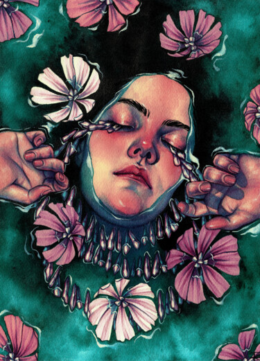 Painting titled "Collares de perlas…" by Roselin Estephanía, Original Artwork, Watercolor